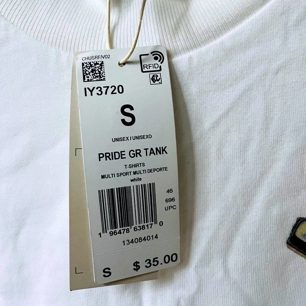 Adidas Pride Graphic Muscle Tank Top Unisex Small White Heavy Cotton Tee NWT